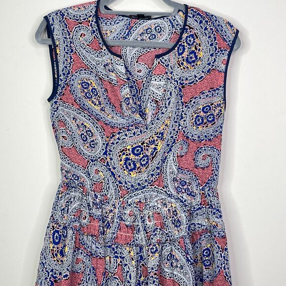 J. Crew Silk Paisley Smocked Sleeveless V-Neck Dress Women's Size 2 - Picture 7 of 9